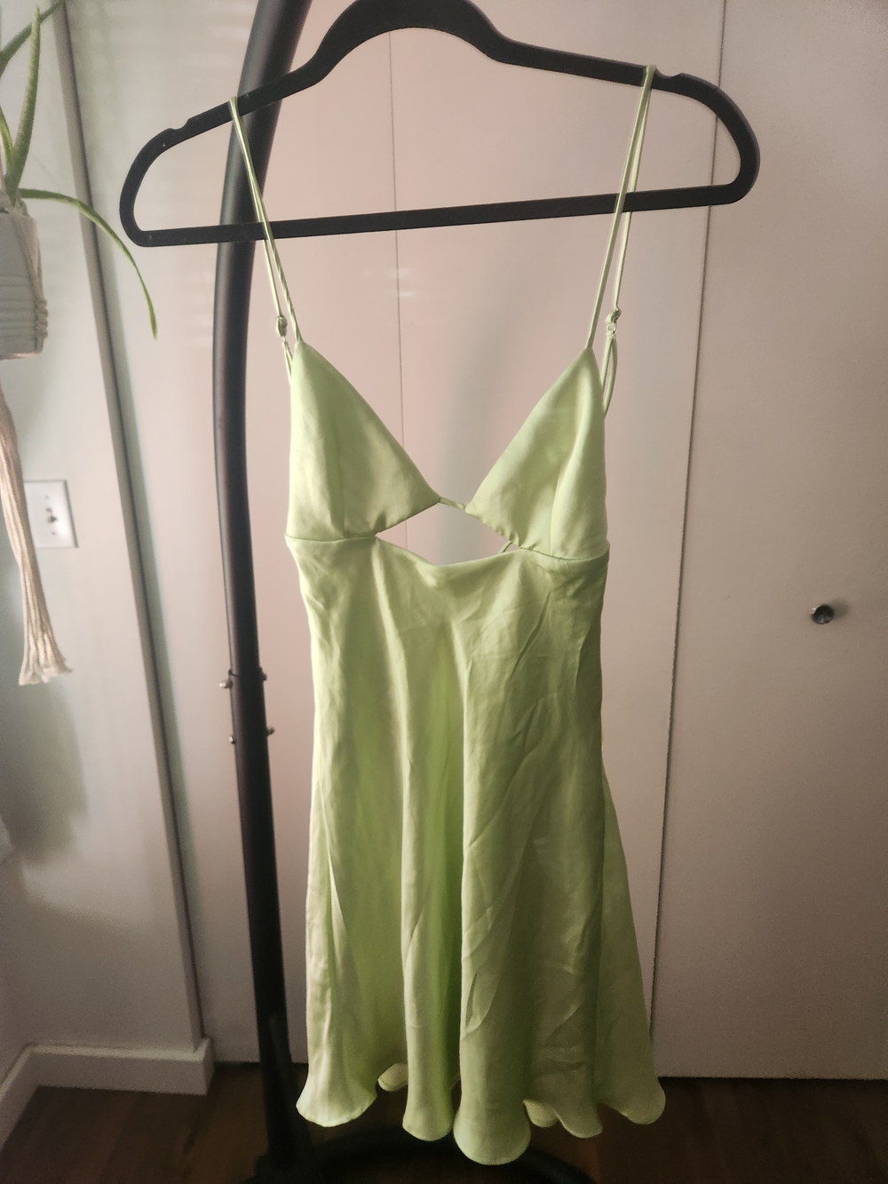 Zara Light Lime Satin Slip Dress with Front Keyhole